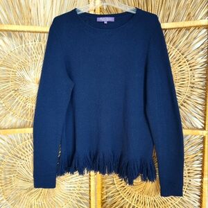🌸 Ralph Lauren Purple Label 100% Cashmere Navy Blue Knit  Fringe Sweater  XL